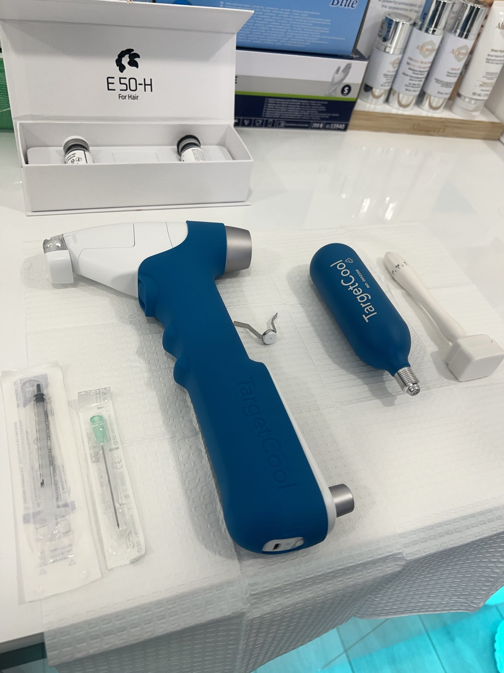 Equipment used in Hair Loss- Target Cool, E50H and Microneedling